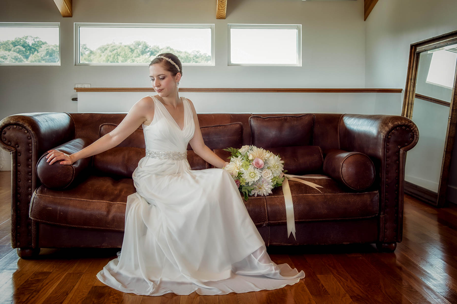 A poise of the bride at Saltwater Farm Vinyards